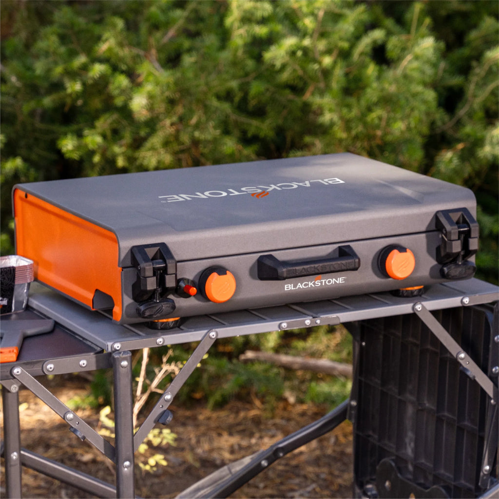 20"x14" 2-Burner Propane Camping Griddle with Latching Hood V787