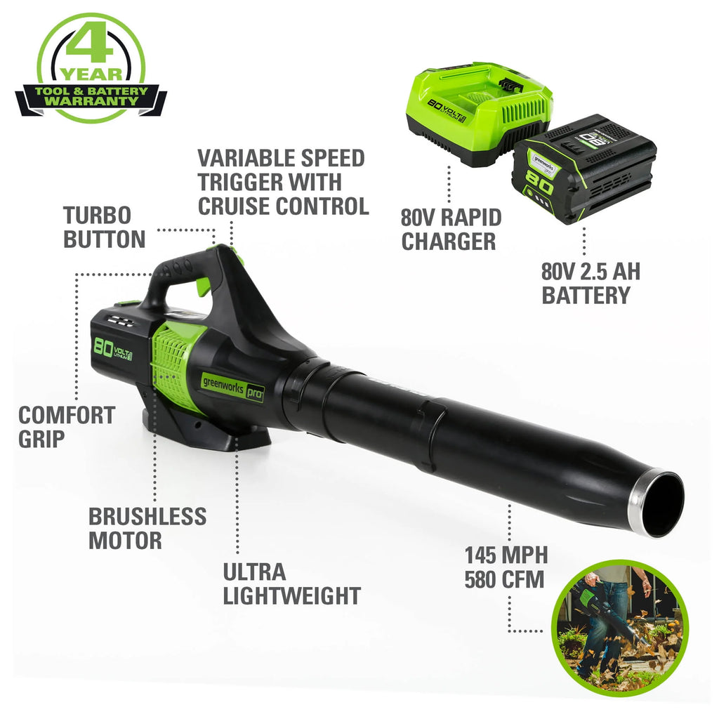 80V Brushless Leaf Blower with 2.5 Ah Battery & Charger S905655
