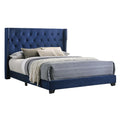 Navy Blue Velvet Panel Bed with Tufted Headboard Full Size N154