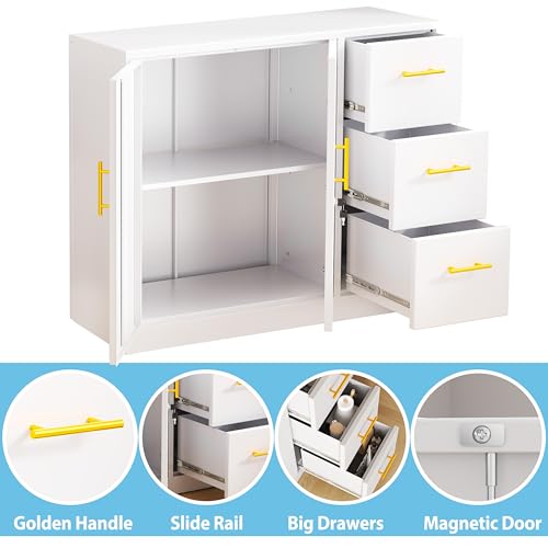 Large Metal Sideboard Buffet Cabinet with 2 Doors and 3 Drawers P536165