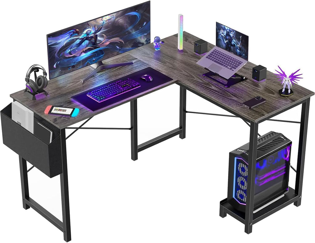 Grey 50 Inch Corner Computer Desk with CPU Stand V6139