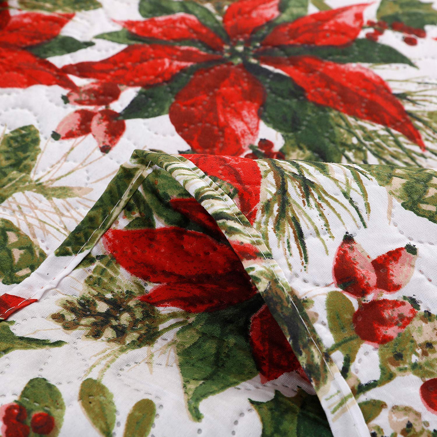 King Size Poinsettia Floral Lightweight Bedspread Coverlet with Pillow Shams D71217