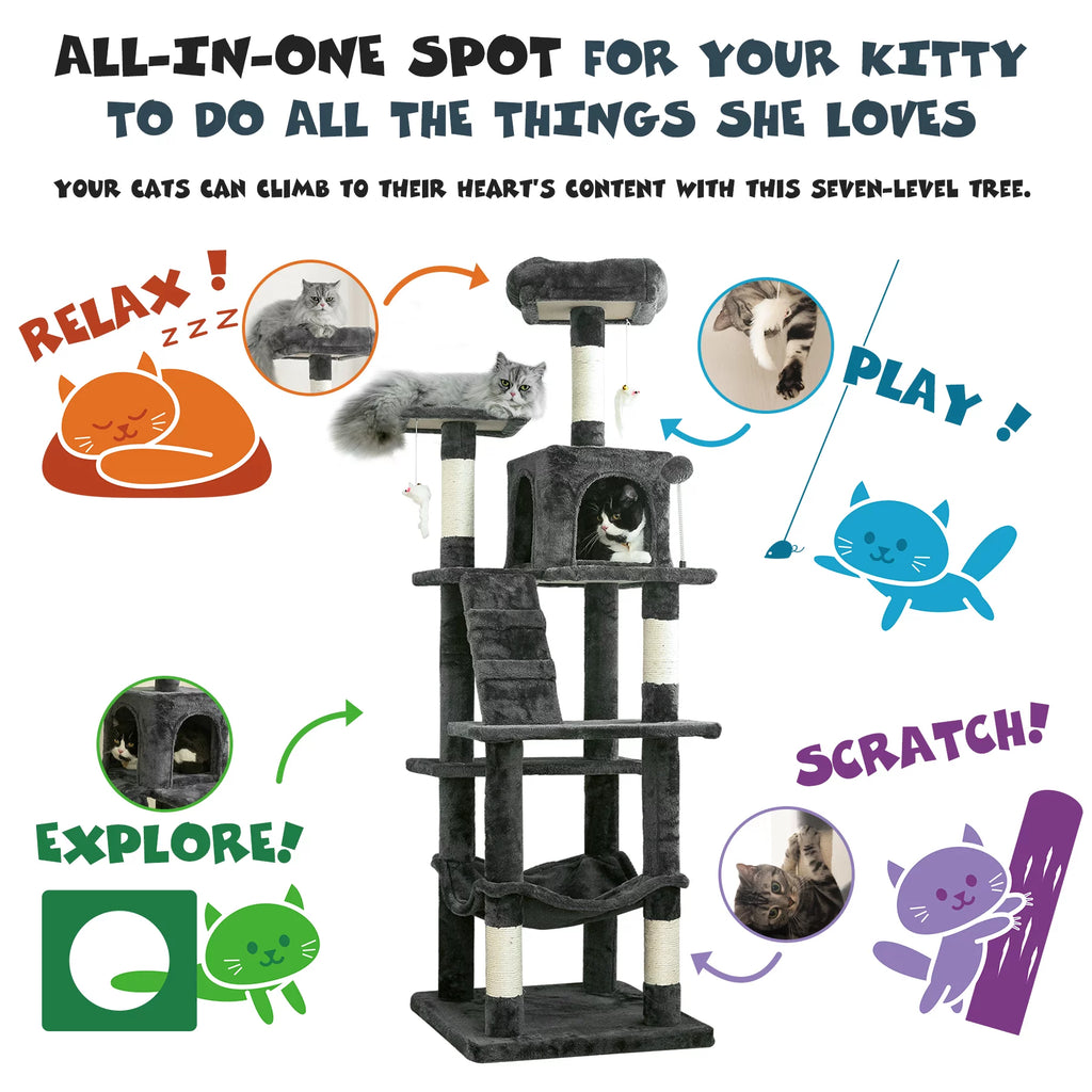 63.8-in Dark Gray Cat Tree with Condo and Scratching Post G184088