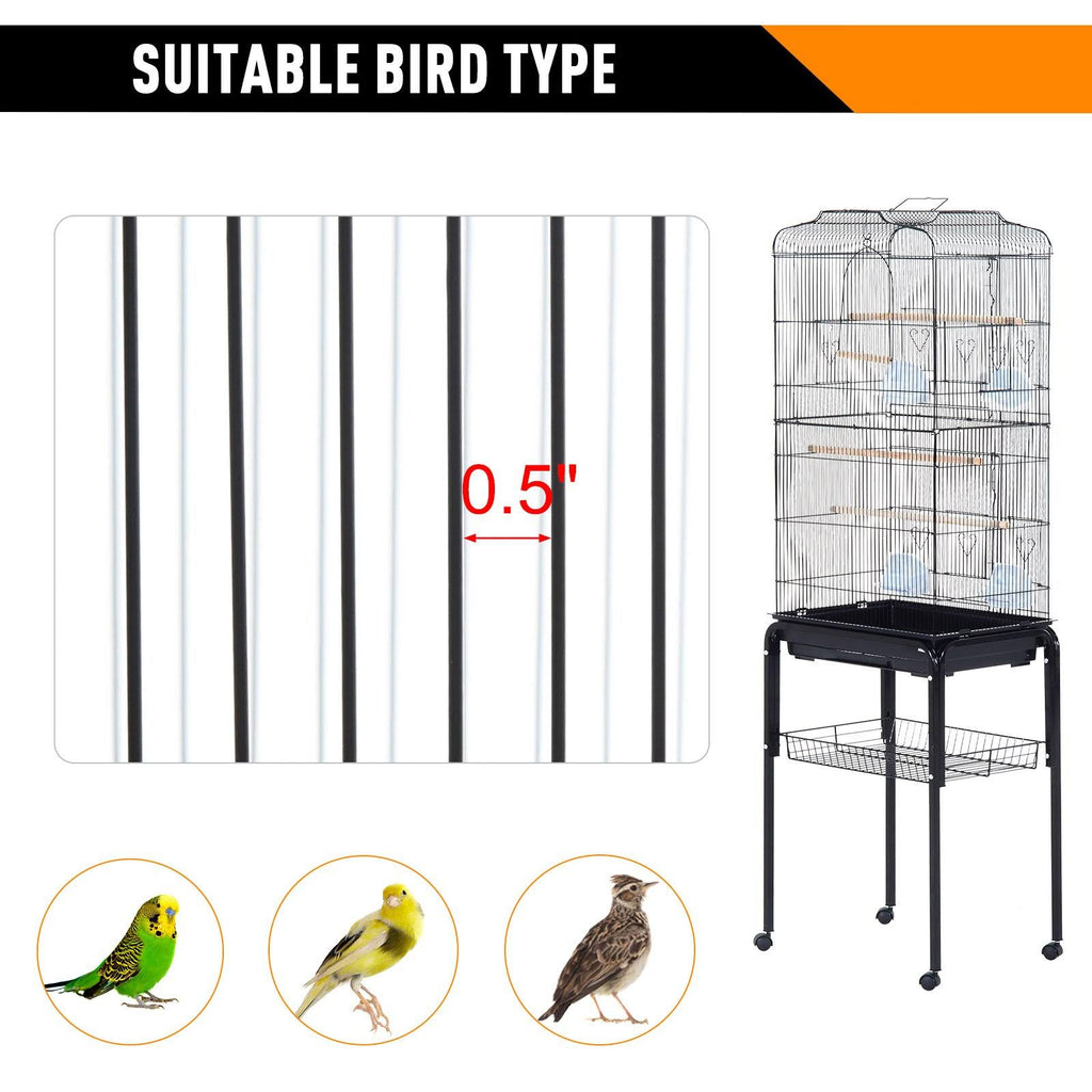 Black Metal Bird Cage with Rolling Stand N9743