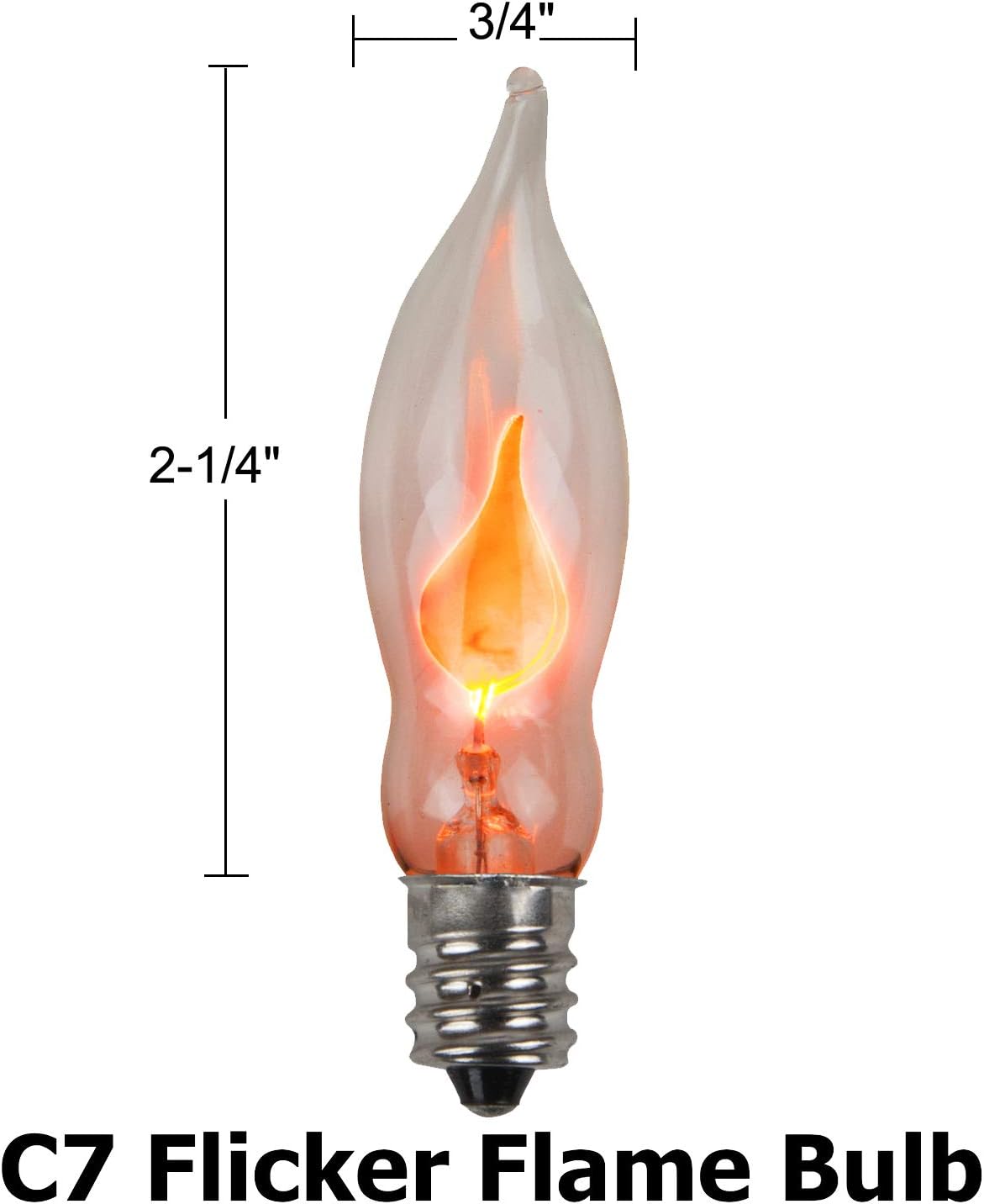 3 Watt 130 Volt E12 Candelabra Base Flame Shaped Nickel Plated Base Flicker Flame Light Bulb Box of 10 E66900