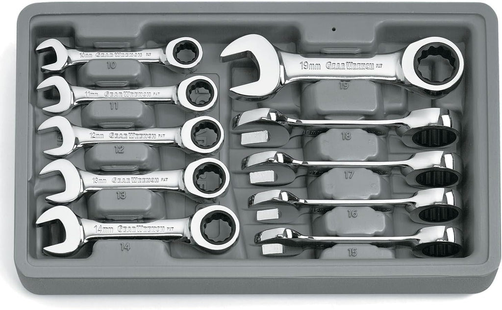 10 Pc. 12 Pt. Stubby Ratcheting Combination Wrench Set, Metric H663261