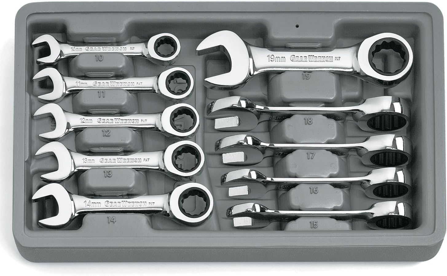 10 Pc. 12 Pt. Stubby Ratcheting Combination Wrench Set, Metric H663261