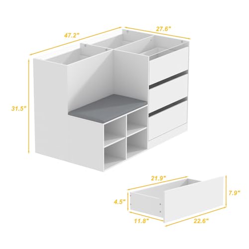 White Glass Armoire Wardrobe with 9 Drawers P7050
