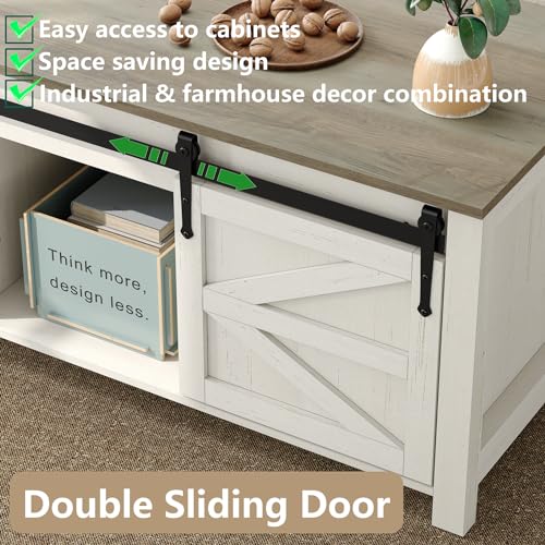 47.3'' White Rustic Brown Rectangular Lift Top Coffee Table with Storage F338