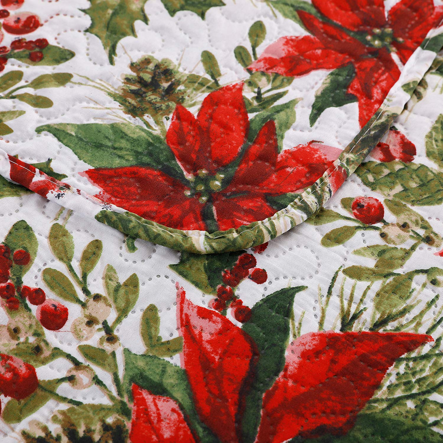 King Size Poinsettia Floral Lightweight Bedspread Coverlet with Pillow Shams D71217
