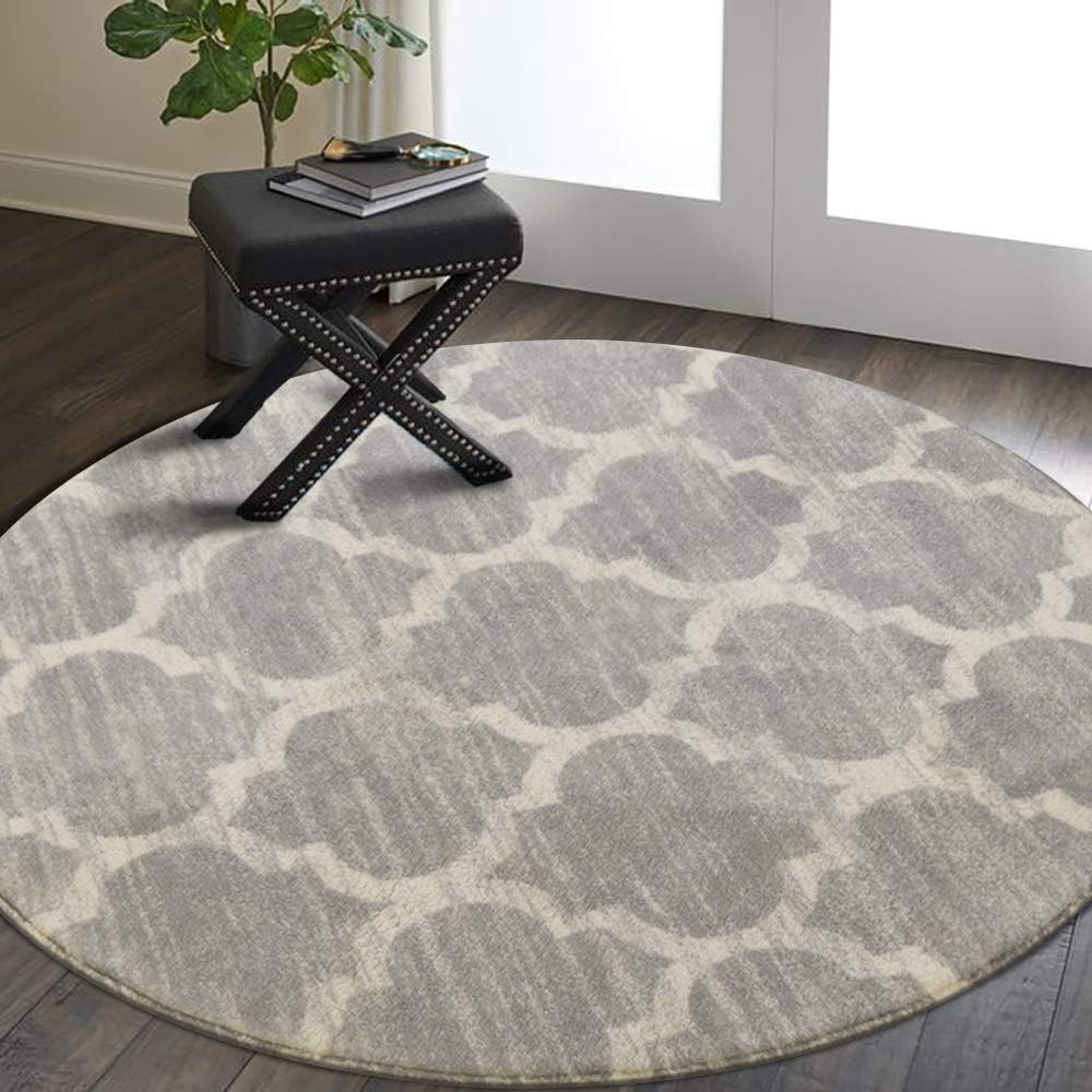 Round Faux Wool Non-Slip Area Rug 3' Diameter Gray T64934