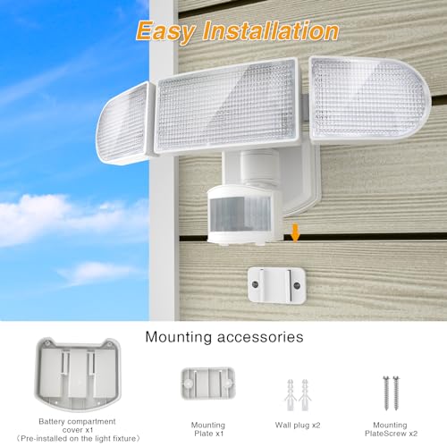 White 3-Head LED Flood Light, 1800LM, 5000K, IP65 Waterproof, Battery Operated U460
