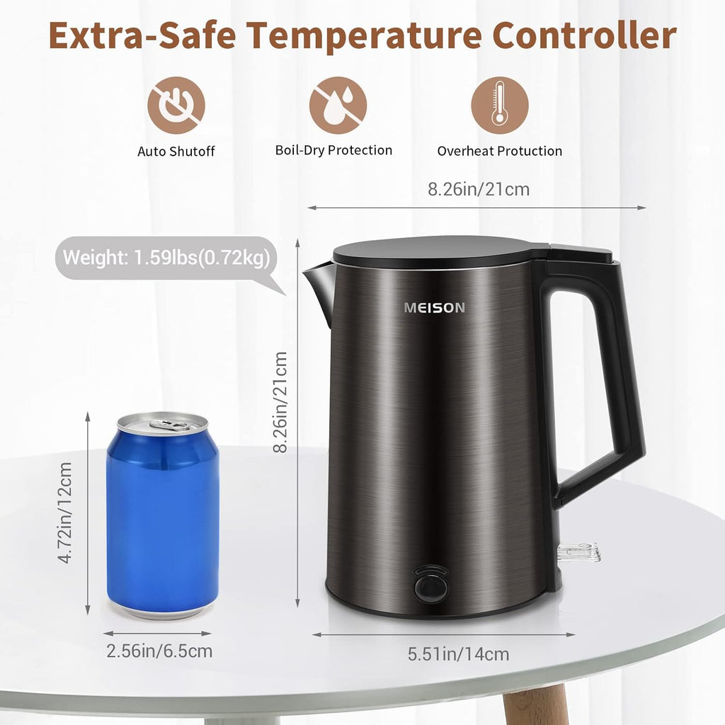 Blue 1.0L Double Wall Stainless Steel Electric Kettle X403535
