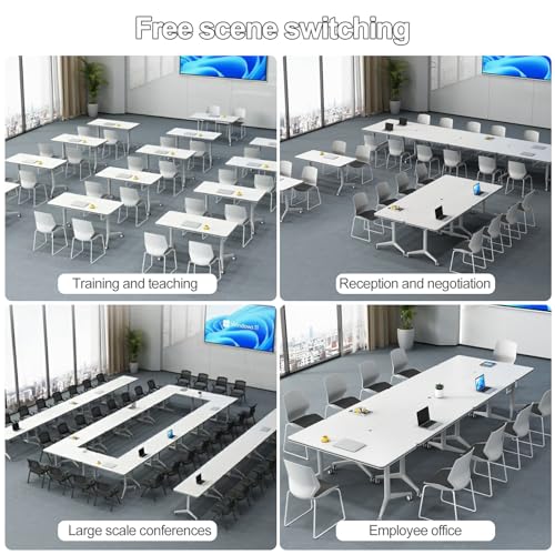 4Pcs White Foldable Conference Table with Caster Wheels G3489