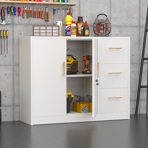 Large Metal Sideboard Buffet Cabinet with 2 Doors and 3 Drawers P536165