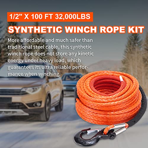 1/4" x 50ft 9500lbs Synthetic Winch Rope with Protective Sleeve I32382