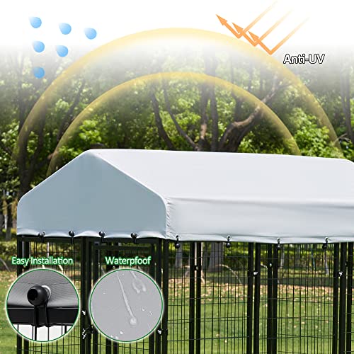Large Dog Kennel Heavy Duty Welded Wire Steel Cage with Waterproof Cover (8x4x6 ft) A4482
