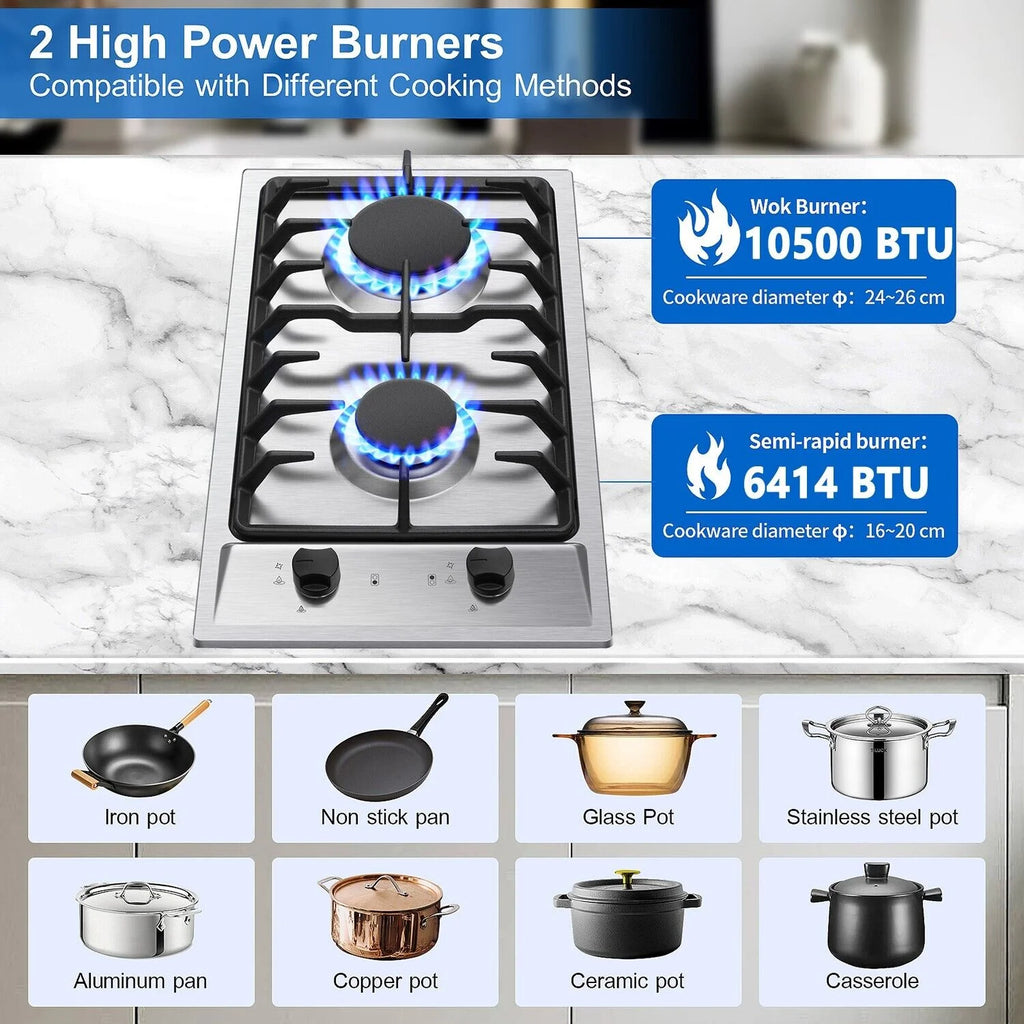 2-Burner 12 inch Stainless Steel Gas Cooktop E7961