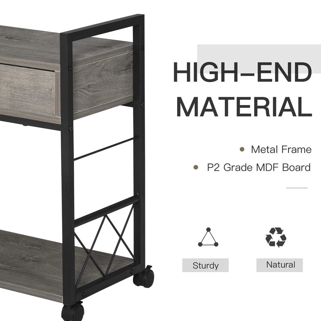 Grey Industrial End Table with Drawer and Bottom Shelf V2777