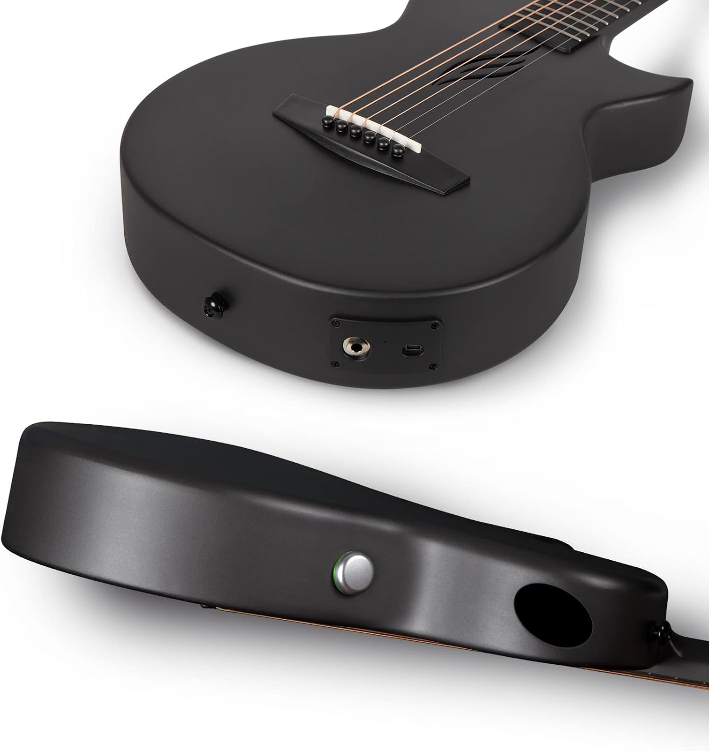 Carbon Fiber Acoustic Electric Guitar with Smart AcousticPlus 35 Inch Travel Guitar Starter Bundle Kit (Black) L805505