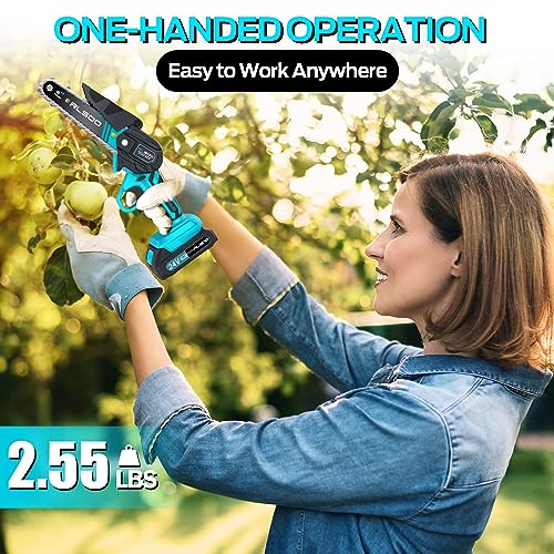 6 Inch Cordless Electric Chainsaw with 2 Batteries and 3 Chains W2995