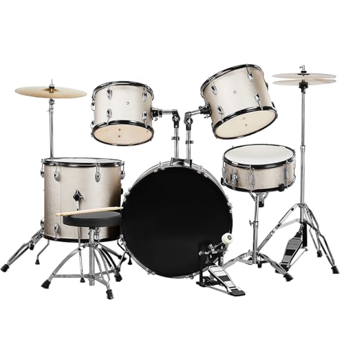 Blue 5-Piece Full-Size Drum Set with Cymbal Stands, Hi-hat Stand, Sticks, Drum Pedal, Stool & Floor Tom I573268