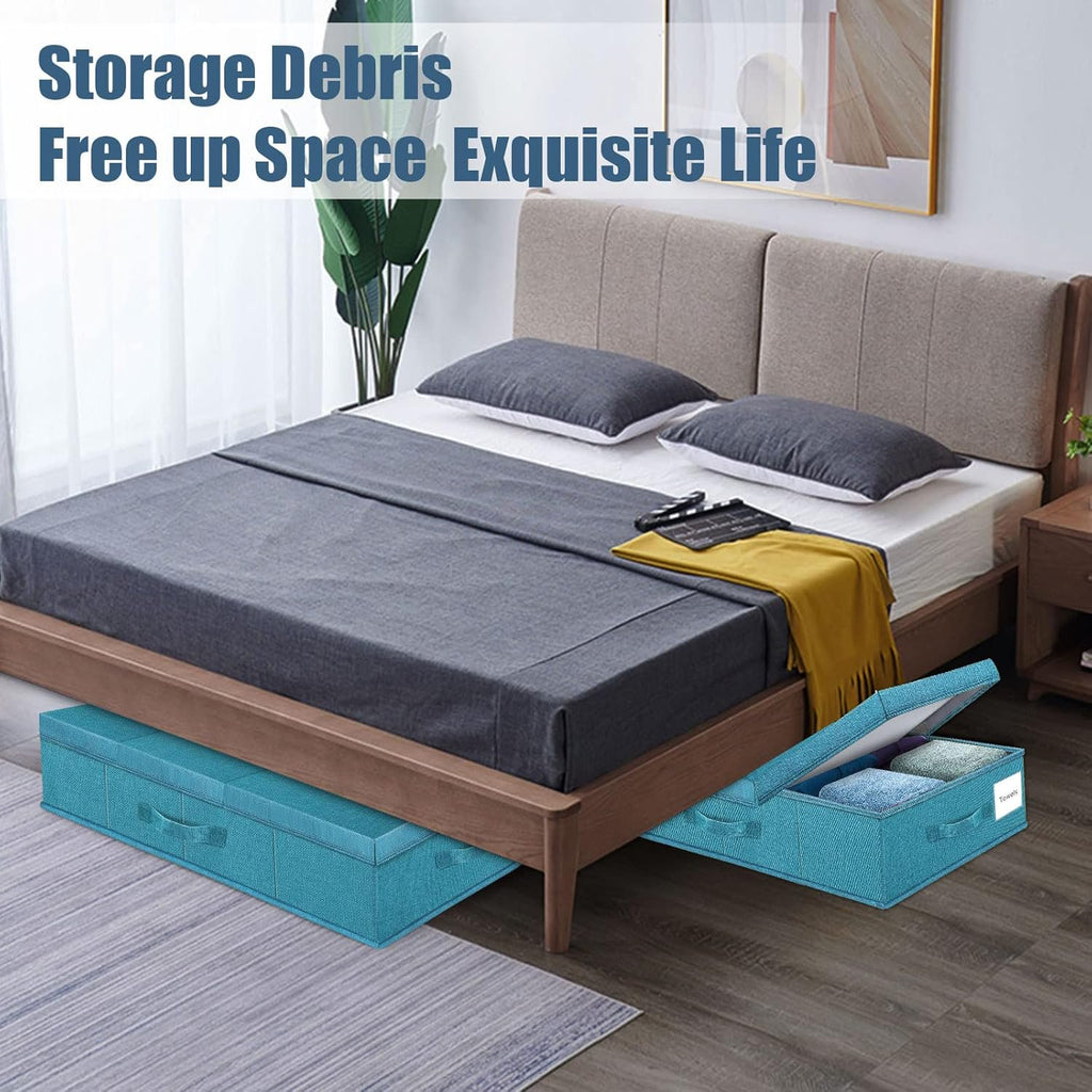 Cyan Blue Underbed Storage Containers with Lids (2pcs) Large Foldable C169944