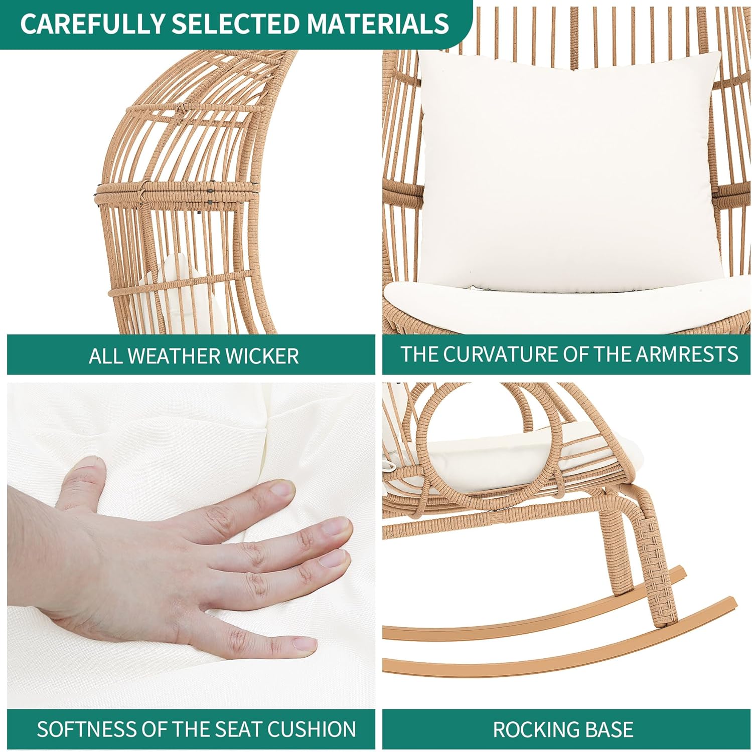 Beige Wicker Rocking Egg Chair B82875