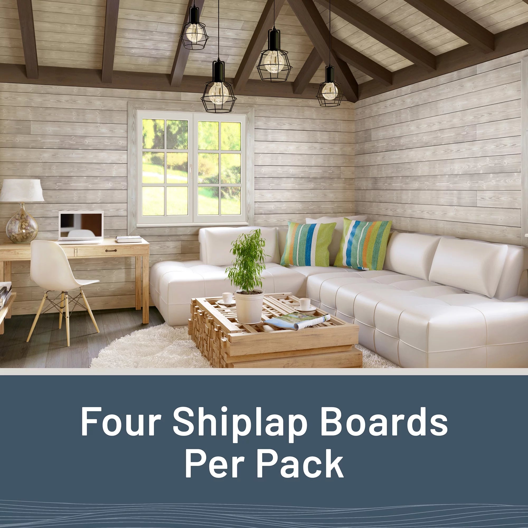 Charred Wood Shiplap Boards 4-Pack Smoke White E785981