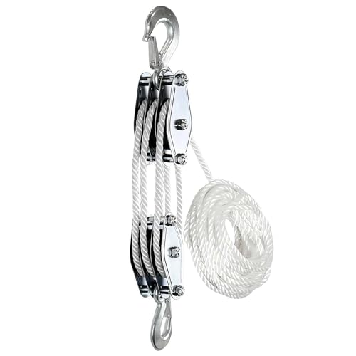 Rope Pulley Hoist 2200 lbs, Heavy Duty Pulley, 8:1 Power Pulley Block and Tackle System J175102