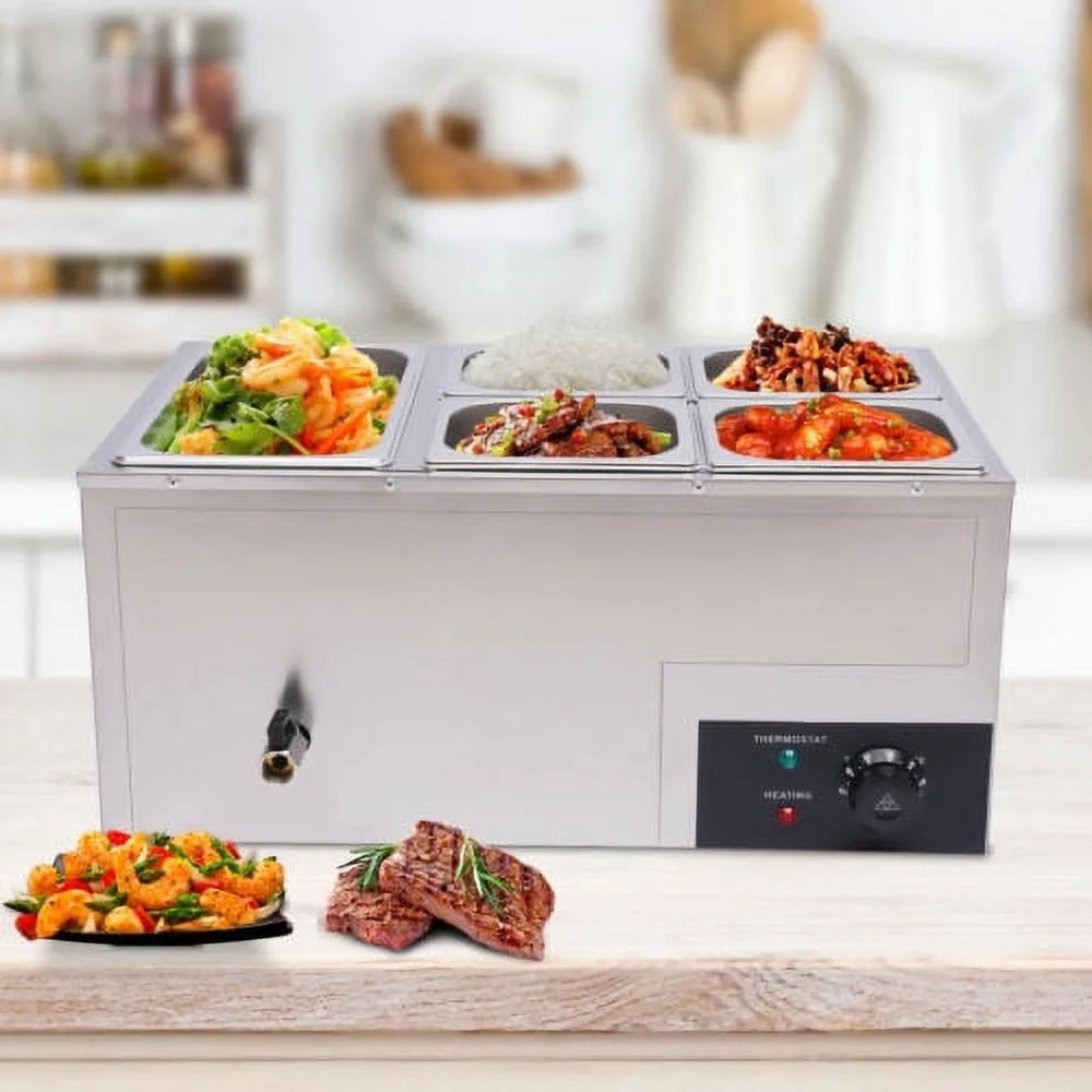 600W Stainless Steel Electric Food Warmer with 5 Pans J921