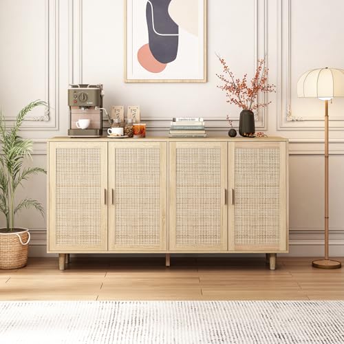 Natural Sideboard Cabinet with 4 Rattan Doors J561587