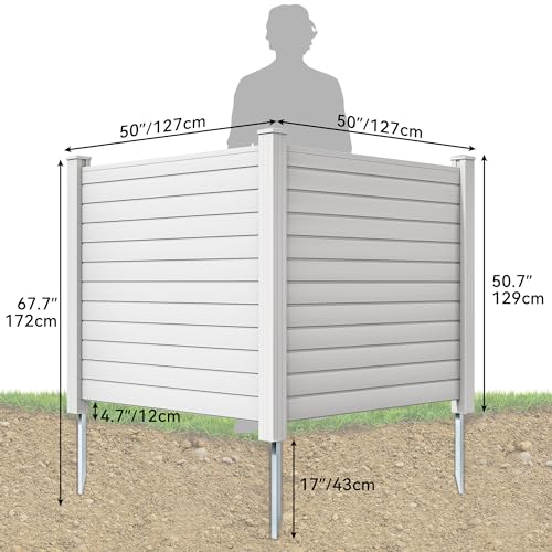 50"W X 50"H Vinyl Air Conditioner Fence Privacy Screen with Metal Stakes (2 Panels) L9847