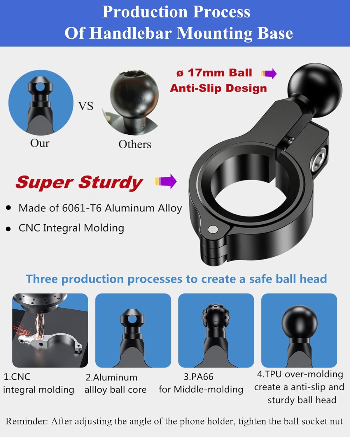 Aluminum Alloy Motorcycle Phone Mount for 4''-7'' Smartphones V2849