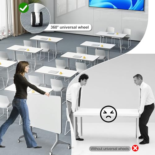 4Pcs White Foldable Conference Table with Caster Wheels G3489
