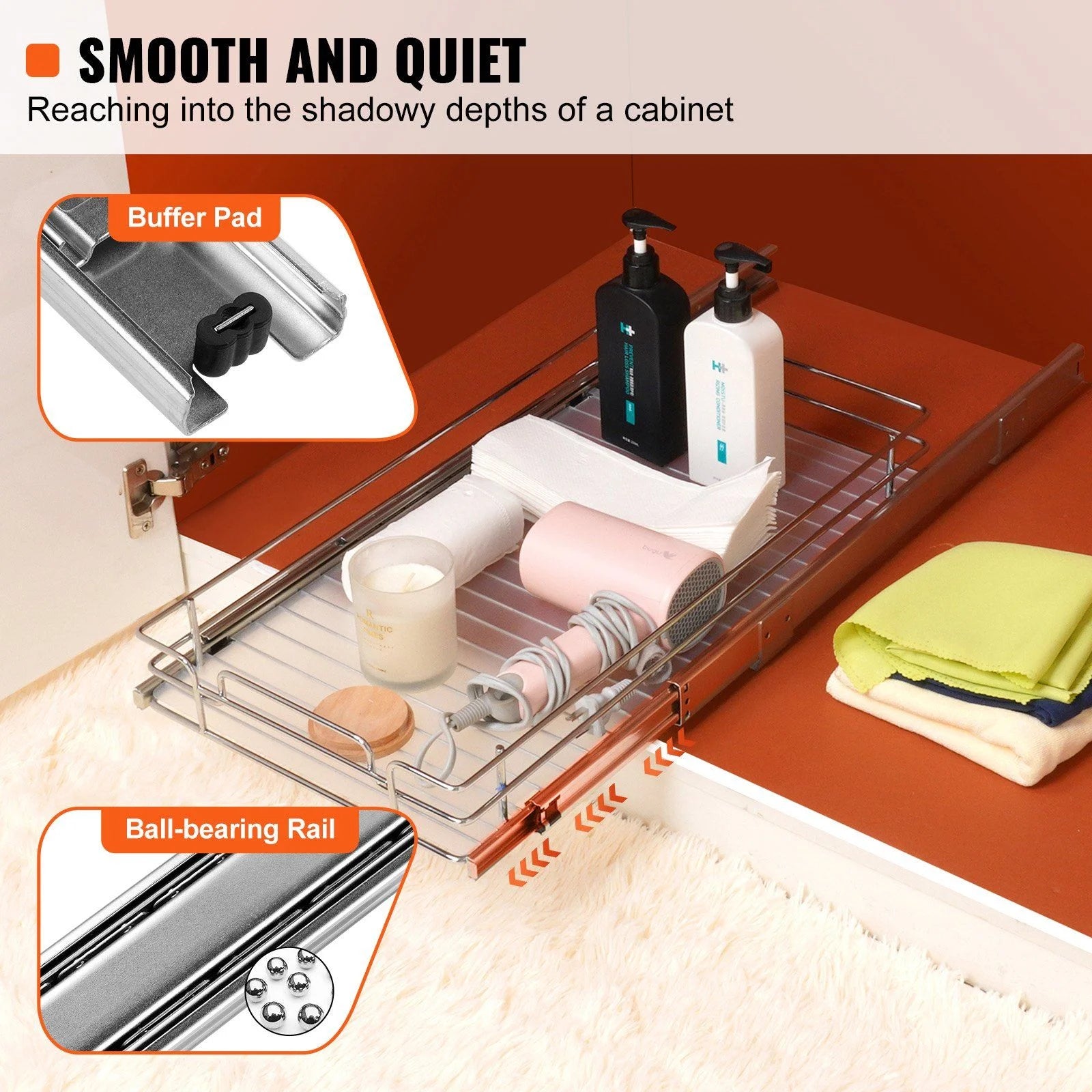2 Pack Chrome Steel Pull Out Cabinet Organizer B18939