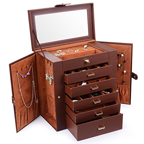 Extra Large 6 Tier 5 Drawers Jewelry Box with Mirror P918687