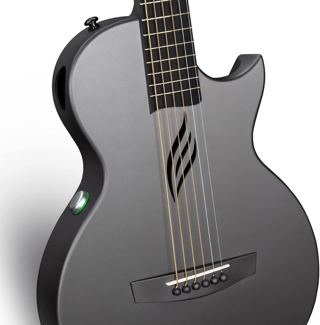 Carbon Fiber Acoustic Electric Guitar with Smart AcousticPlus 35 Inch Travel Guitar Starter Bundle Kit (Black) L805505