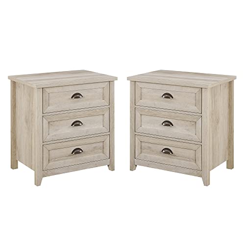 White Oak 3 Drawer Nightstand Set of 2 U559