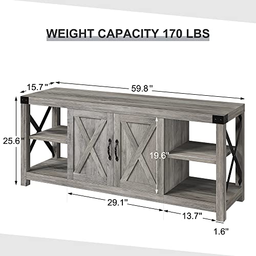 60 Inch TV Stand with Storage and Adjustable Shelves (Grey) J2017