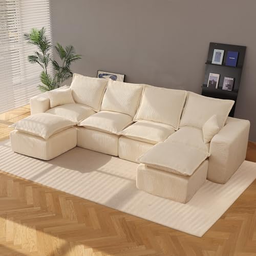 Modular Sectional Sofa with L-Shape Chaise, Soft Corduroy Black J979