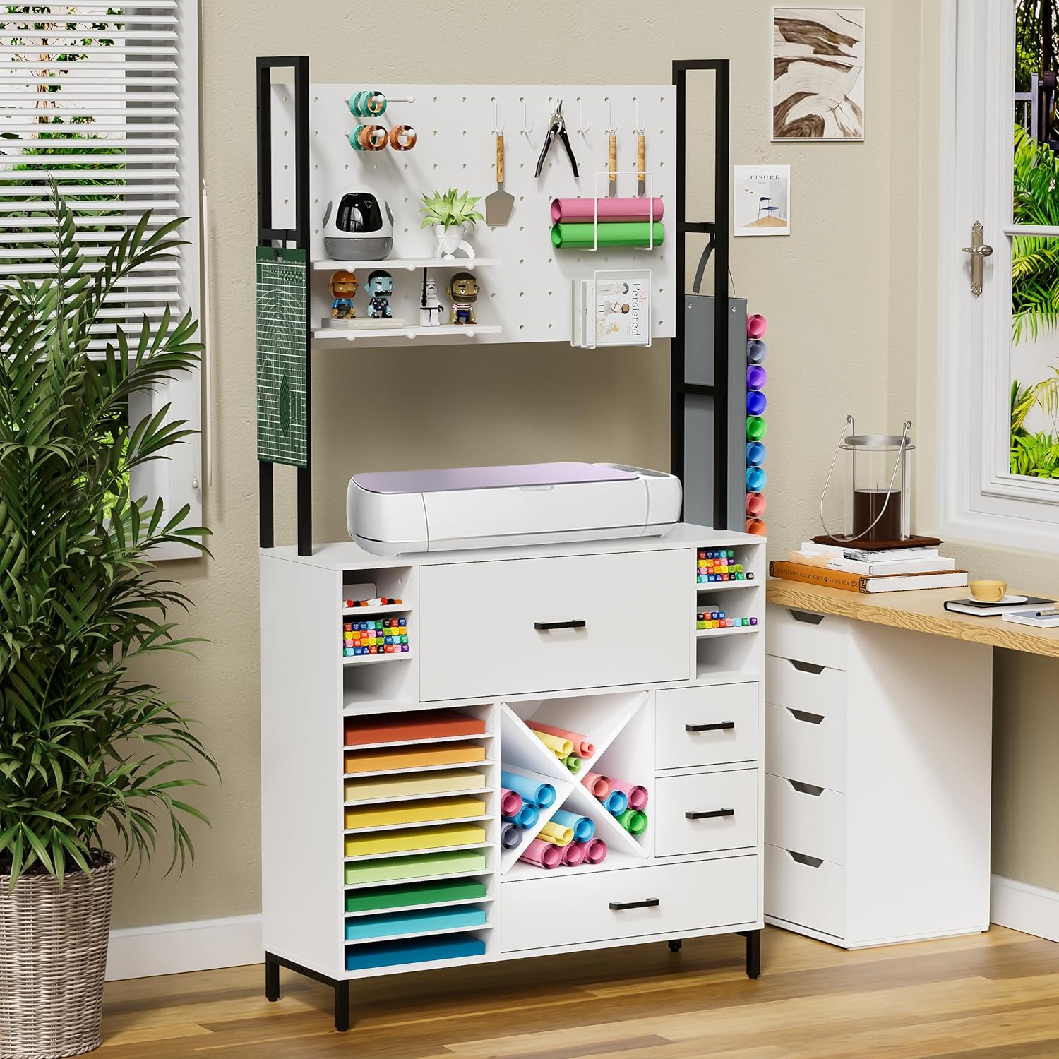 Craft Organizers and Storage Cabinet with Power Outlet, Pegboard, Vinyl Holders W54918