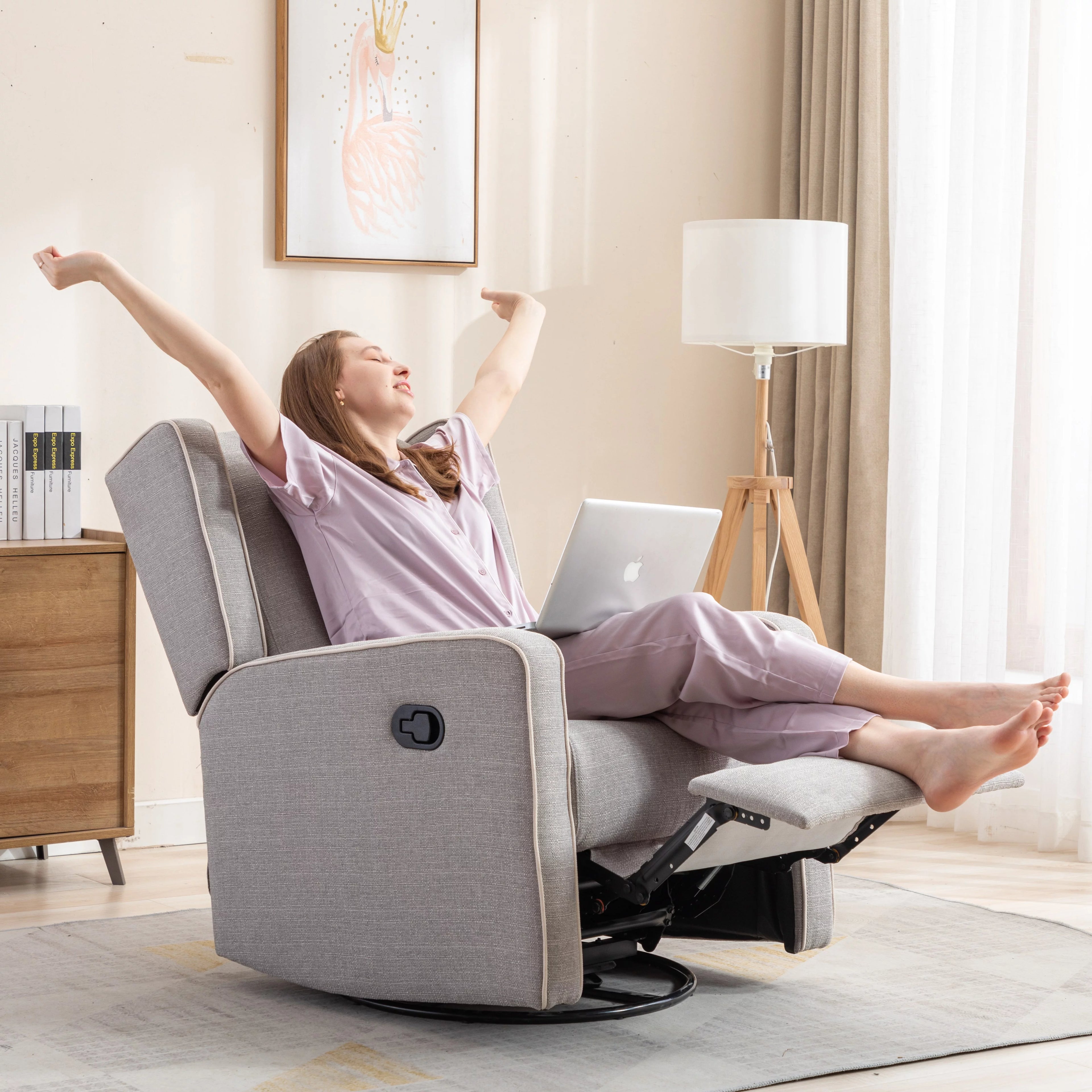Gray Manual Swivel Rocker Recliner Chair K234042
