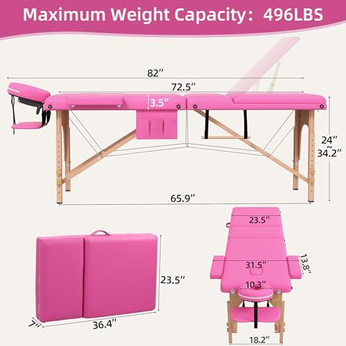 Black 3 Fold Portable Massage Table with Carrying Bag V710037