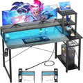 Grey Gaming Desk with LED and Storage Shelves Z589675
