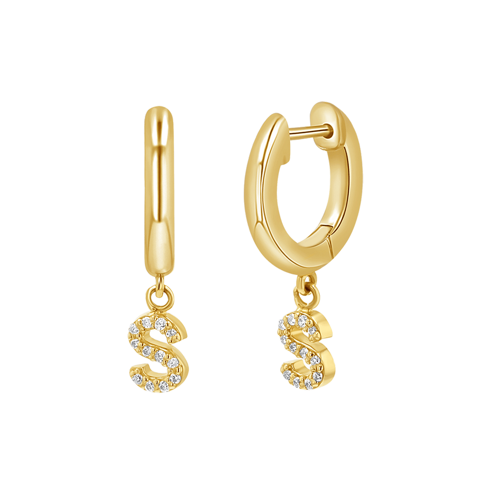 Diamond Initial Charm Drop Huggies H10683