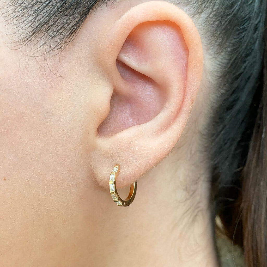Baguette Huggies Hoop Earrings J8396