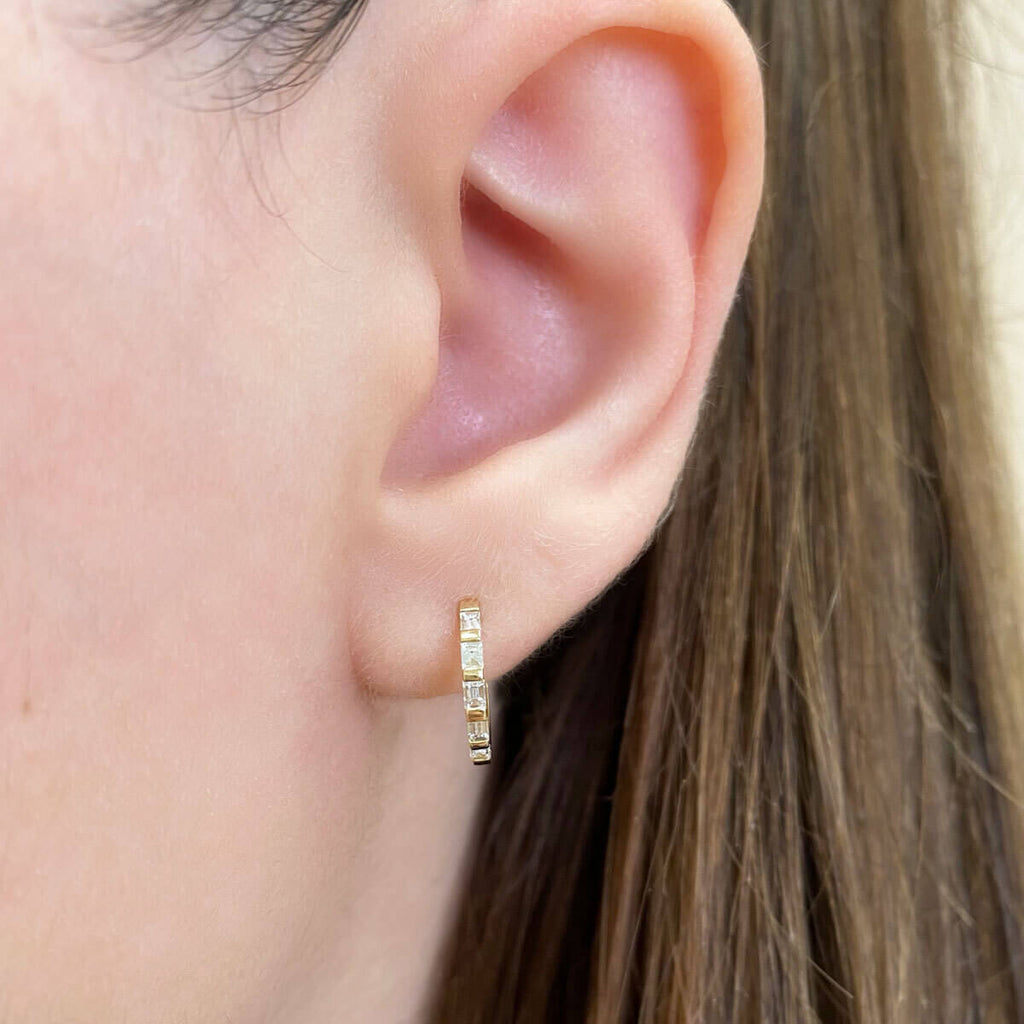 Baguette Huggies Hoop Earrings J8396