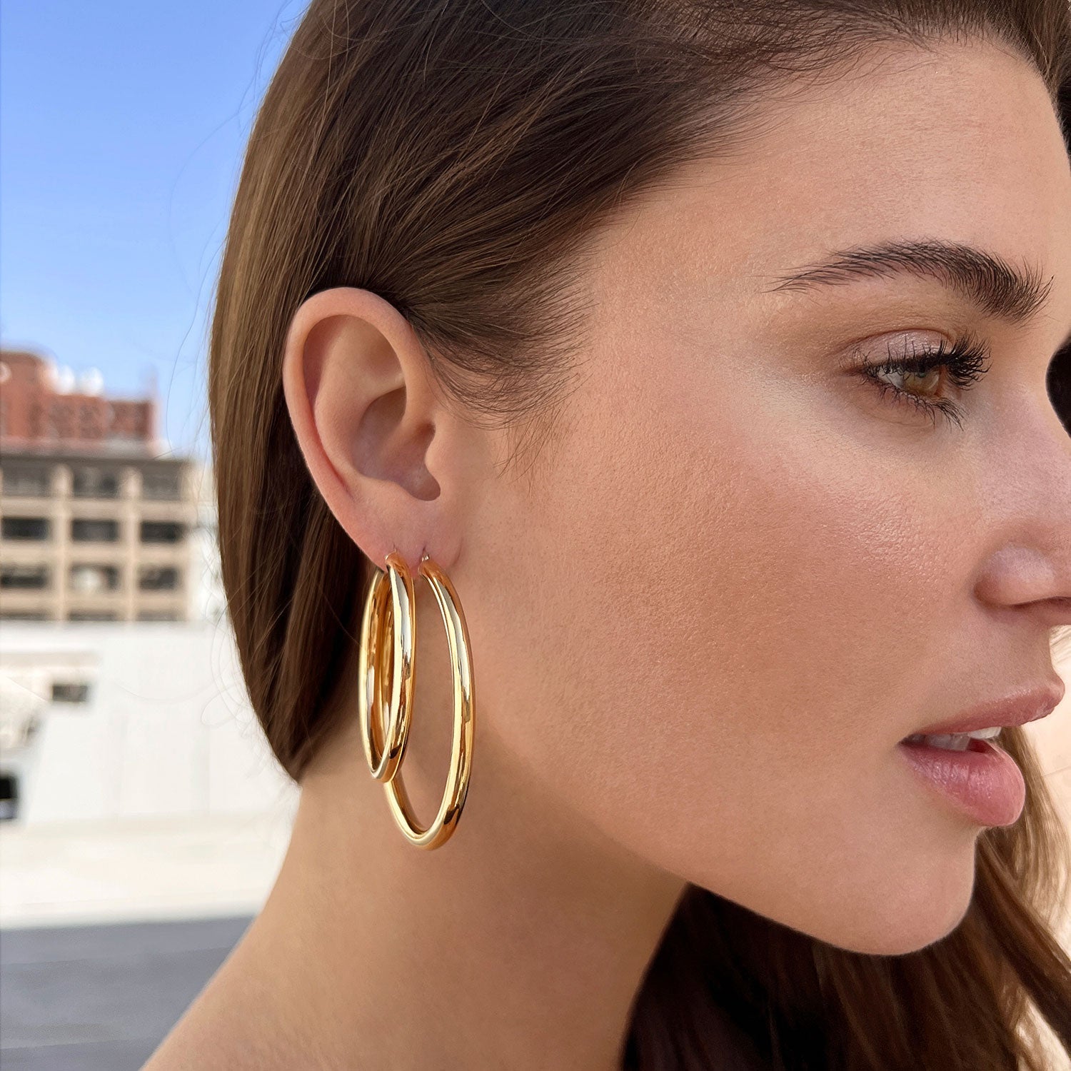 Gold Tube Hoop Earrings N628
