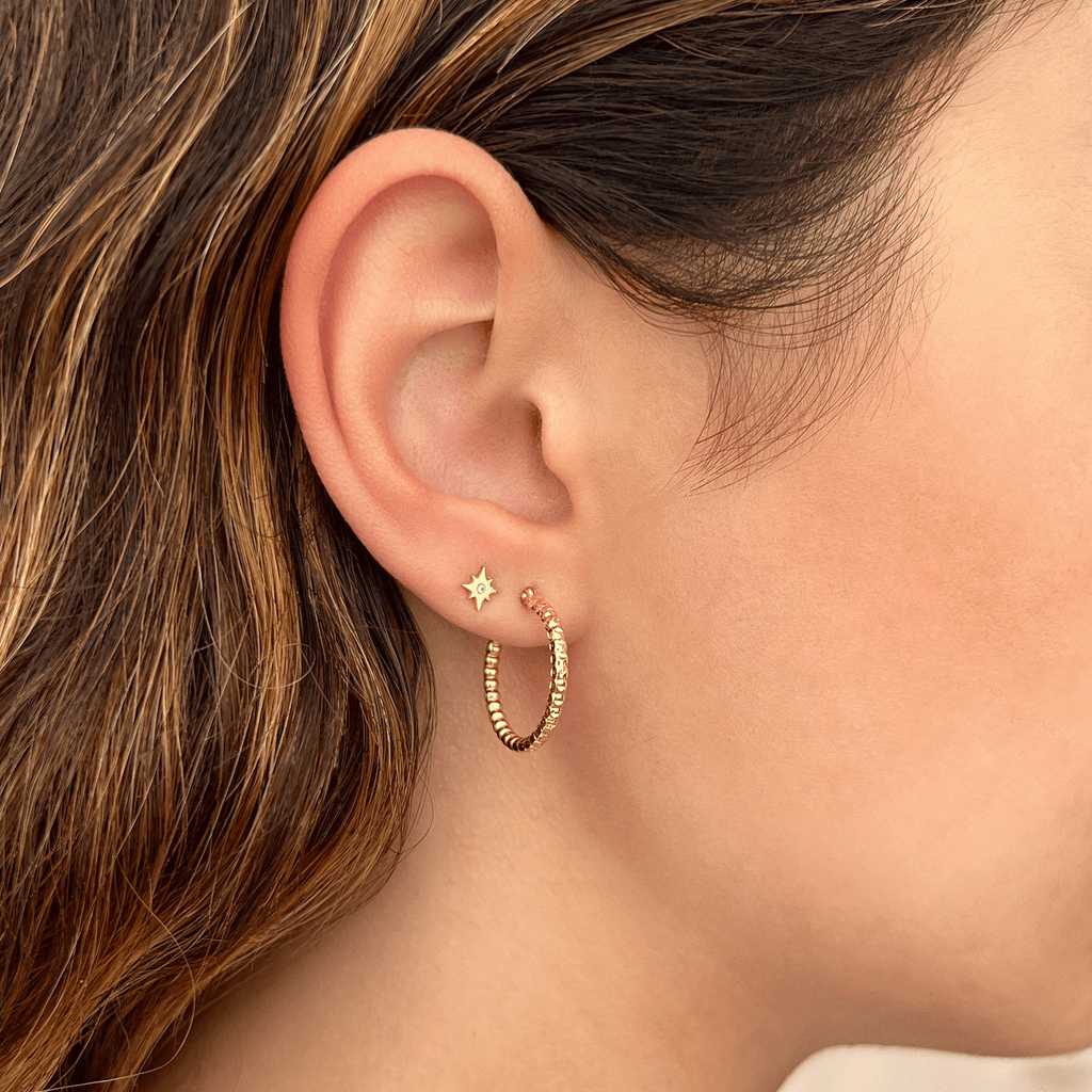 Diamond Cut Bead Hoop Earrings X69509